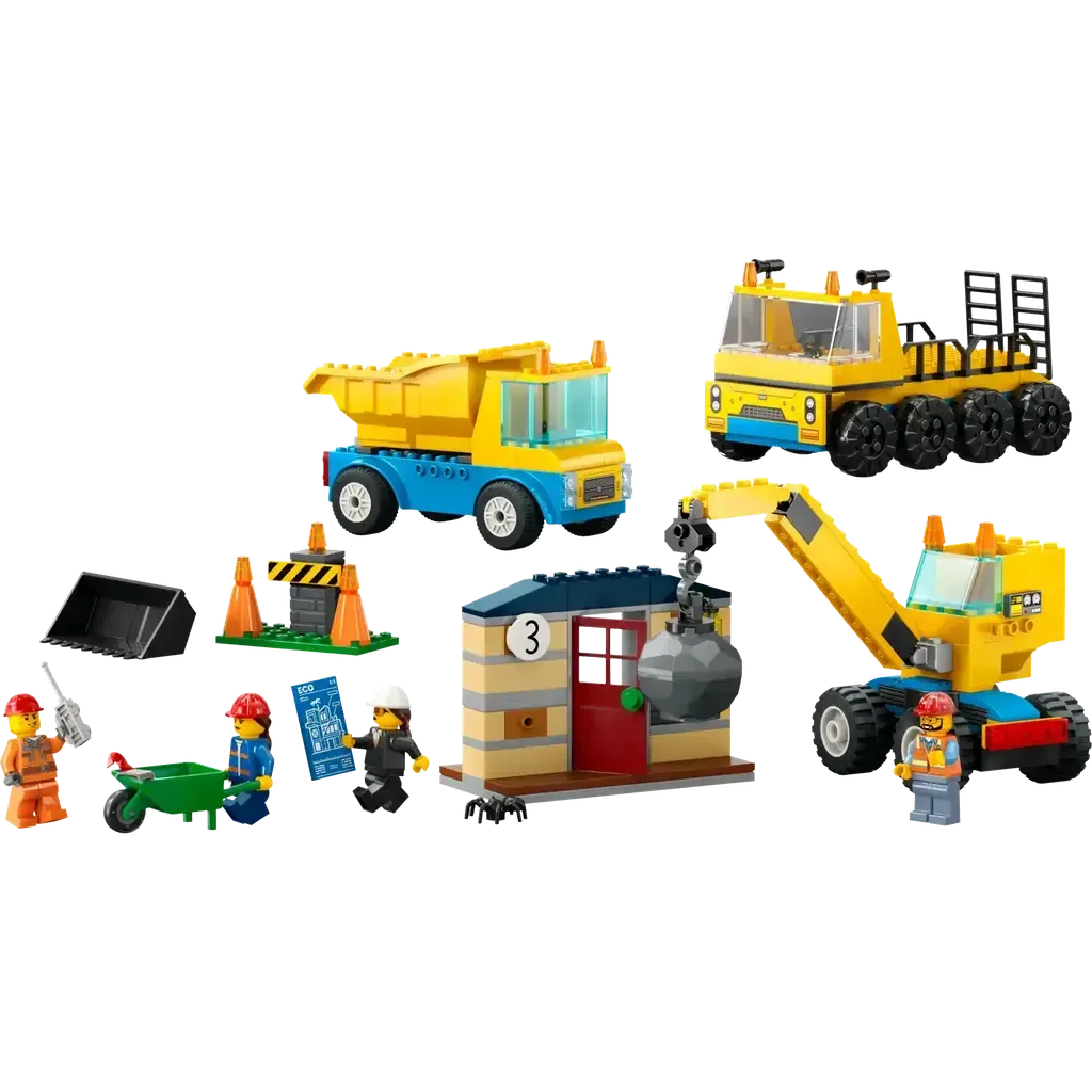 Construction Trucks and Wrecking Ball Crane