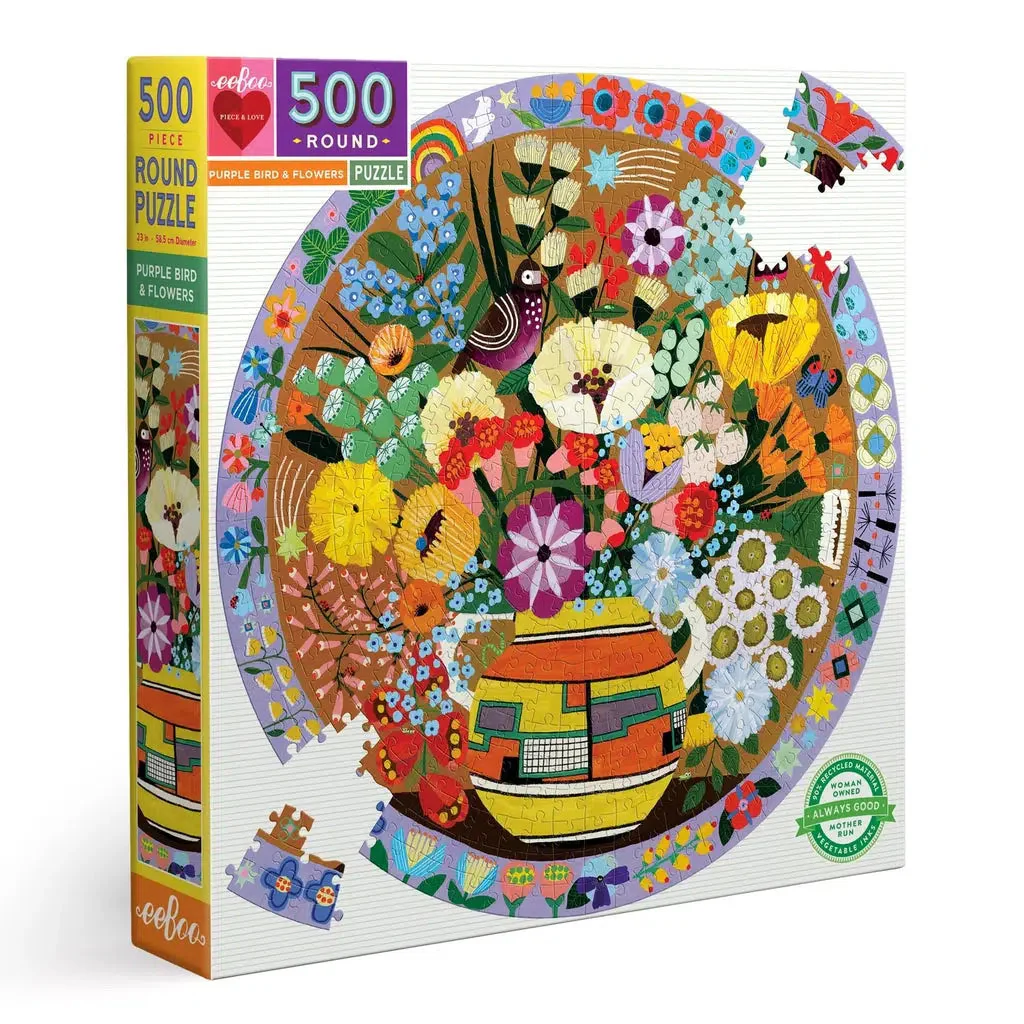 Purple Bird and Flowers 500 PC RD Puzzle